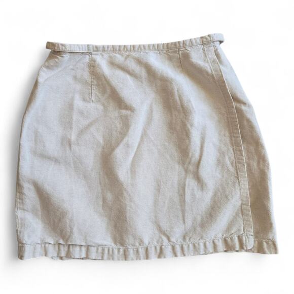 Vintage 90s ESPRIT Linen Cotton Blend Wrap Mini Skirt Beige Approx. Size Small - Picture 3 of 6